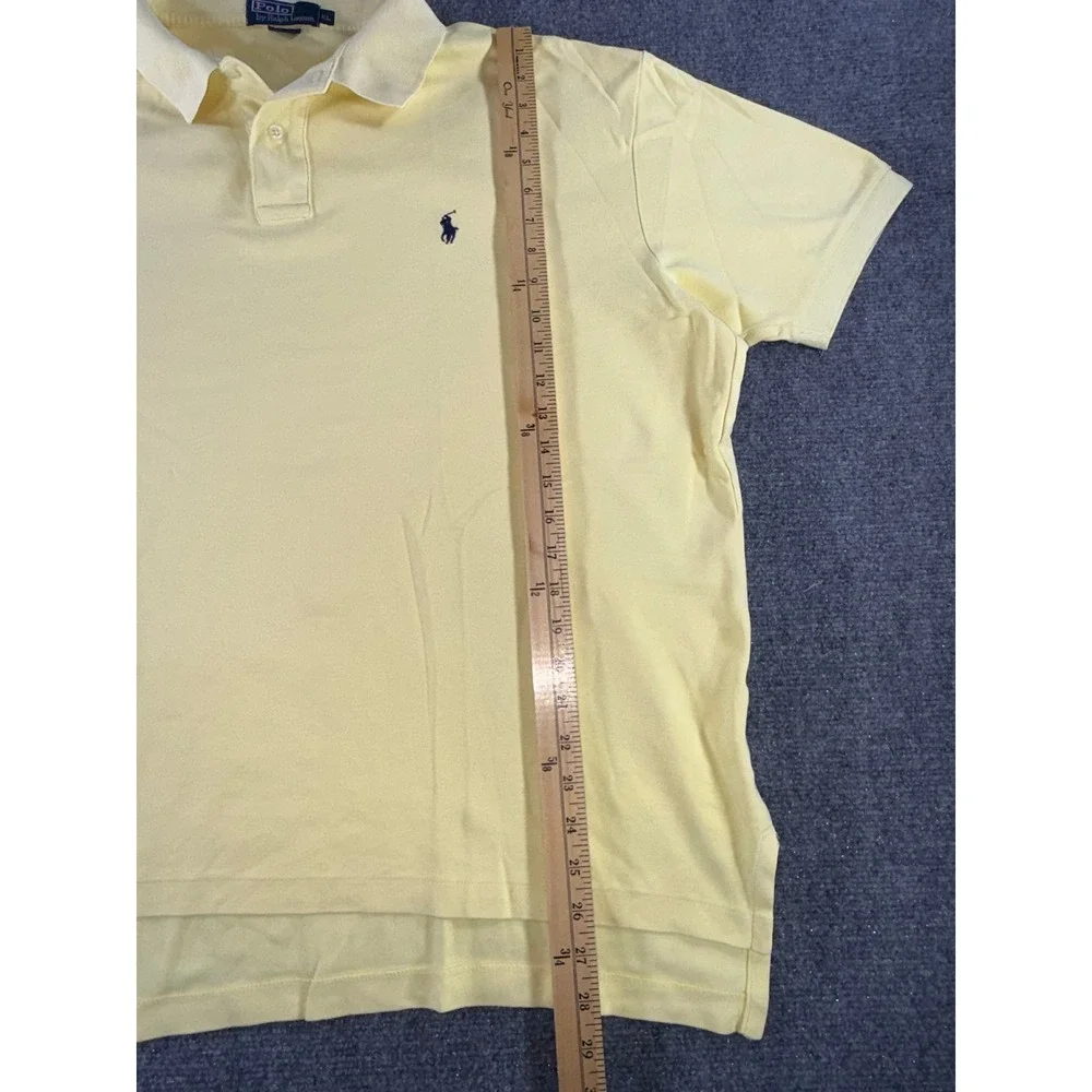 Polo Ralph Lauren Mens XL Yellow Short Sleeve Cotton Pique Polo Shirt Navy Pony